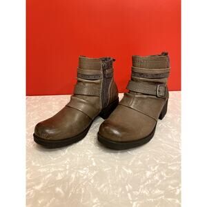 Earth Origins Gray Leather Zippered Ankle Boots, Women's Size 7.5M/EUR 38